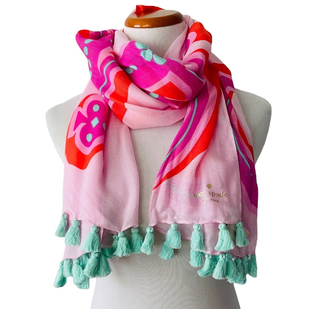 New! KATE SPADE New York “Sweet” Tassel Scarf Shawl 24x80 NWOT - Picture 9 of 11